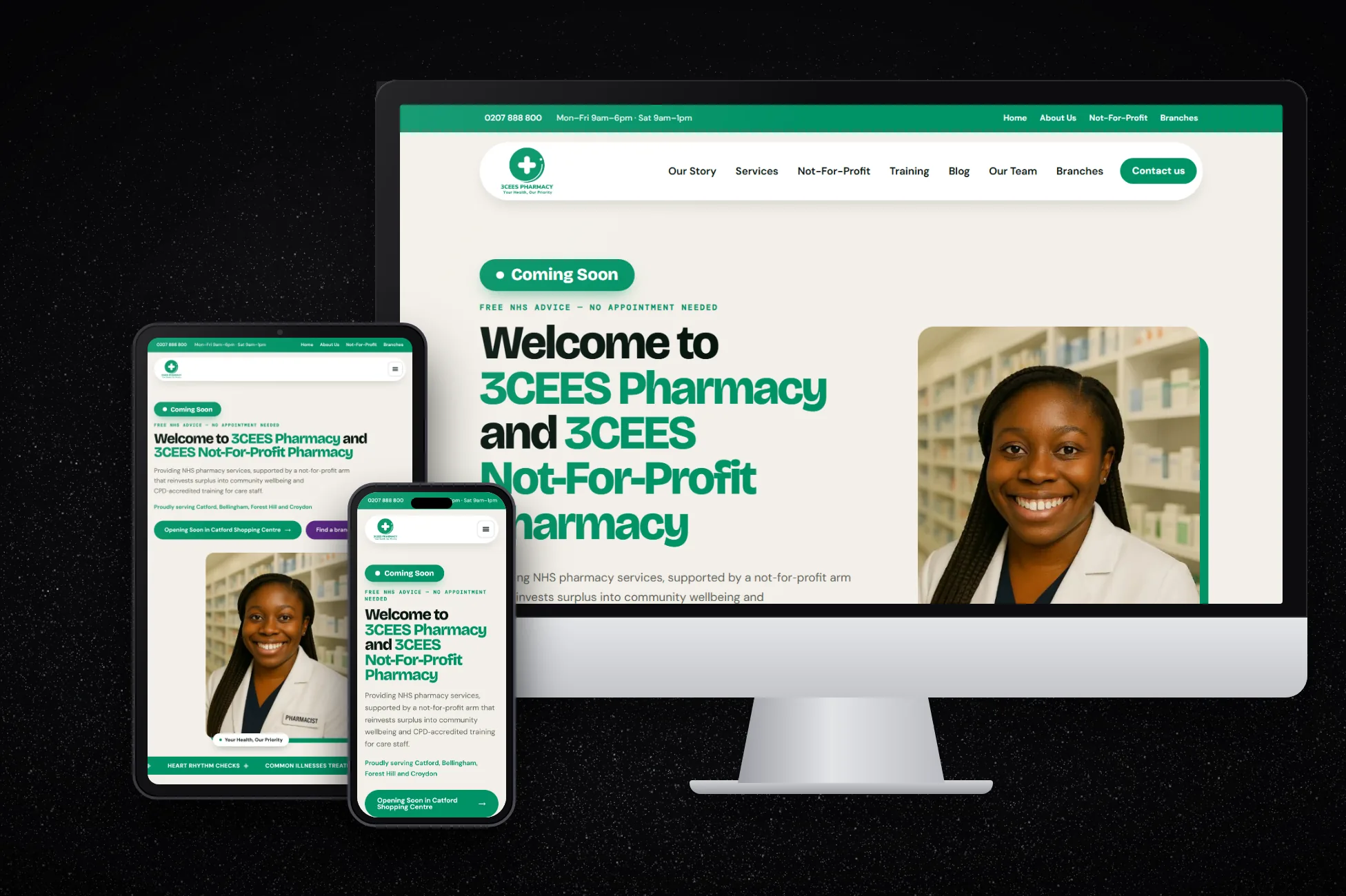 3CEES Pharmacy - Community NHS & Not-For-Profit Pharmacy Website, Catford — project overview screenshot