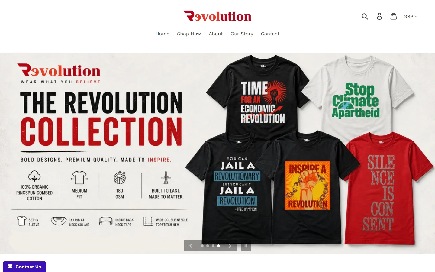 Revolution - Organic Slogan T-Shirt Shopify Store — solution design