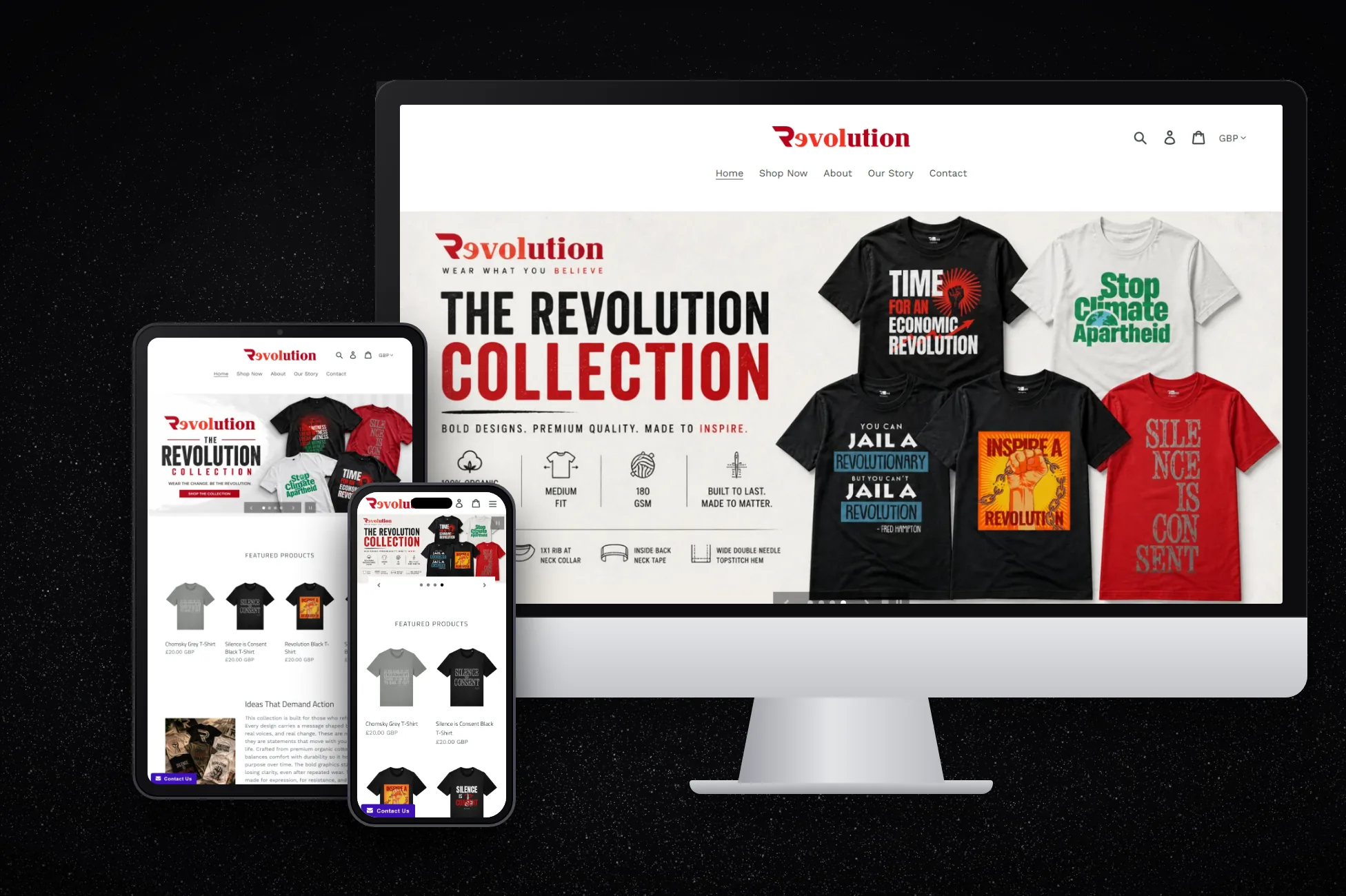 Revolution - Organic Slogan T-Shirt Shopify Store — E-commerce Website project