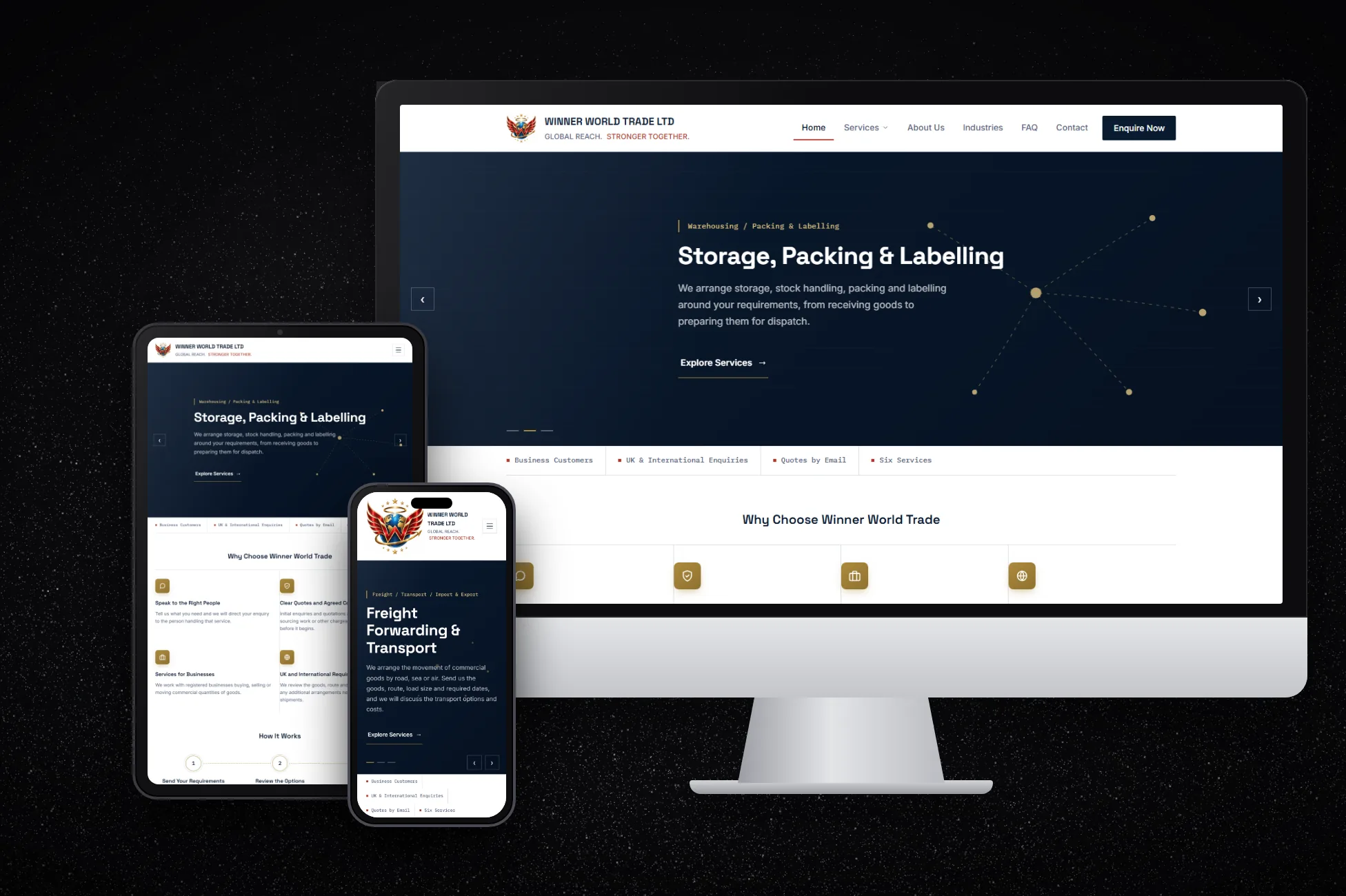 Winner World Trade - Freight Forwarding & Logistics Website, Manchester — project overview screenshot
